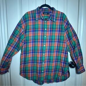 Lauren Ralph Lauren Women’s Plaid 100% Cotton Button Up Shirt Size XL EUC